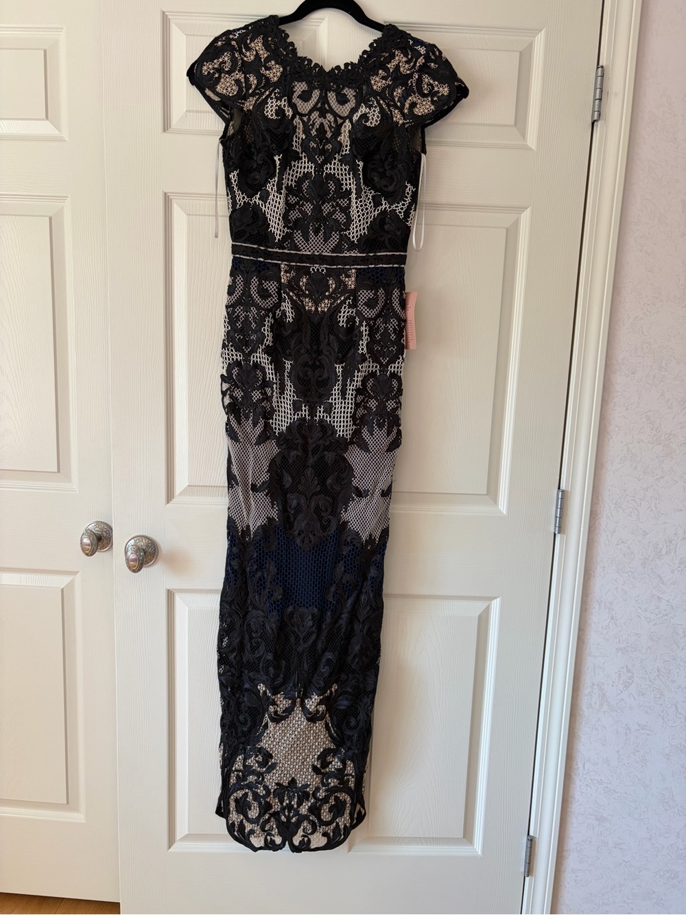Black Lace Maxi Dress with Nude Underlay
